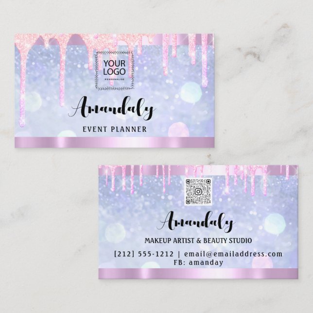 Esthetician Lash Nails Hair QR Code Logo Pink Blue Business Card (Front/Back)