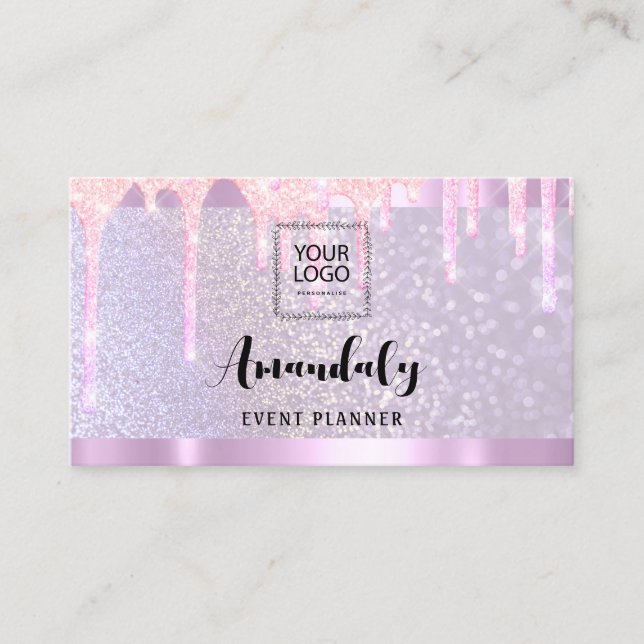 Esthetician Lash Nails Hair QR Code Logo Pink Drip Business Card (Front)