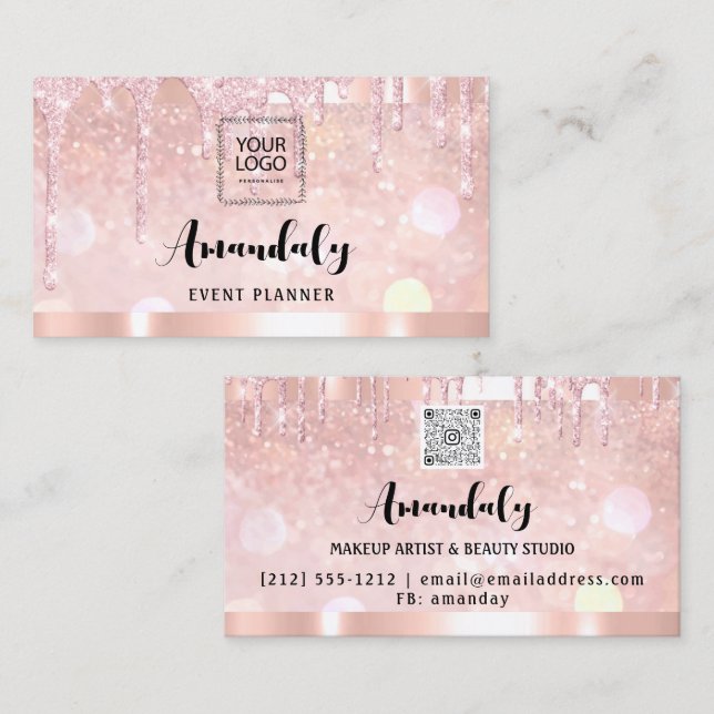 Esthetician Lash Nails Hair QR Code Logo Rose Drip Business Card (Front/Back)