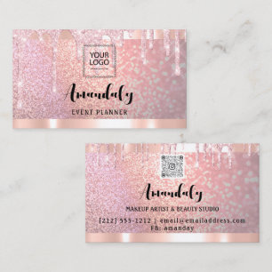 Esthetician Lash Nails Hair QRCode Logo Rose Pink Business Card