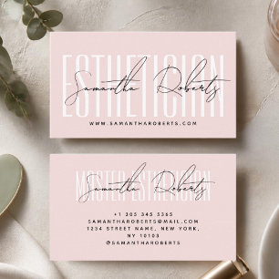 Esthetician modern typography script blush pink business card