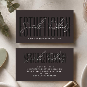 Esthetician modern typography script brown business card