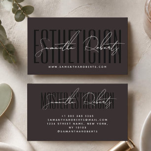 Esthetician modern typography script brown business card