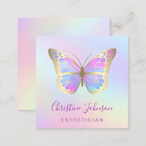 esthetician pastel colors butterfly square business card