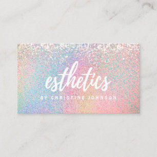 esthetician pastel rainbow glitter effect business card