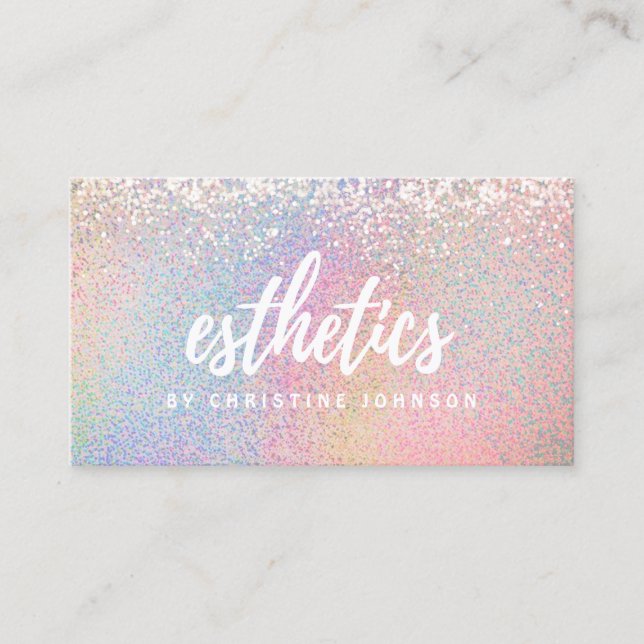 esthetician pastel rainbow glitter effect business card (Front)