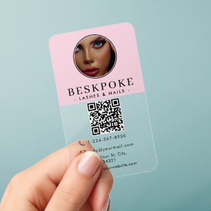 Esthetician Photo Feed Pink Social Media QR Code Clear Business Cards