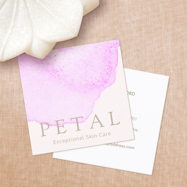Esthetician Pink Watercolor  Floral Petal Square Business Card (Creator Uploaded)