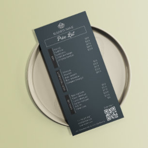 Esthetician Price List Menu Black White Gray Grey 
