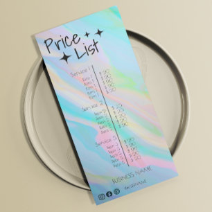 Esthetician Price List Menu Rainbow Holographic