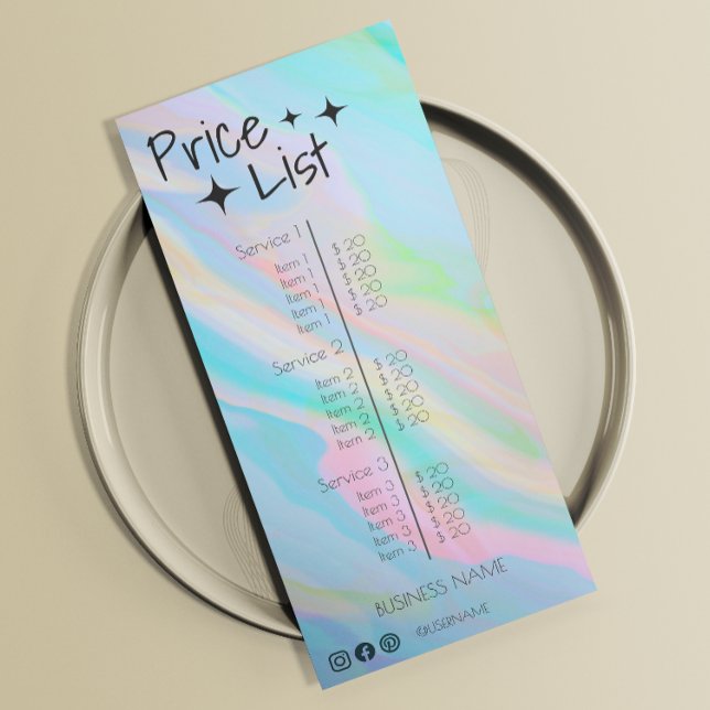 Esthetician Price List Menu Rainbow Holographic (Esthetician Price List Menu Rainbow Holographic)
