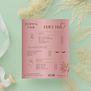 Esthetician Price List Menu Rose Gold Social Media Flyer