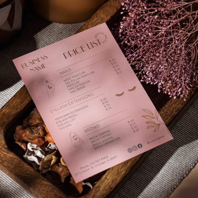 Esthetician Price List Menu Rose Gold Social Media Flyer (Esthetician Price List Menu Rose Gold Social Media Flyer)