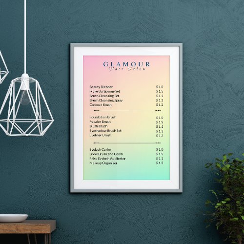 Esthetician Price List Pastel Holographic Poster
