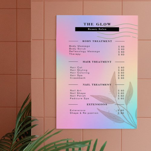 Esthetician Price List Pink Holographic Iridescent Poster