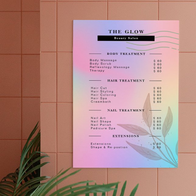 Esthetician Price List Pink Holographic Iridescent Poster (Esthetician Price List Pink Holographic Iridescent Poster)
