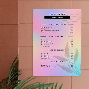 Esthetician Price List Pink Holographic Iridescent Poster