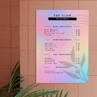 Esthetician Price List Pink Holographic Iridescent Poster
