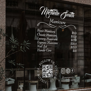 Esthetician Price List Script Social Media Icons  Window Cling