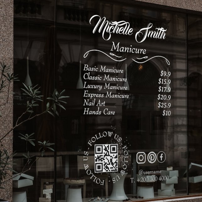 Esthetician Price List Script Social Media Icons  Window Cling (Esthetician Price List Script Social Media Icons Window Cling)