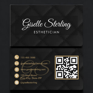 Esthetician QR Code Black Quilted Leather Luxury Business Card