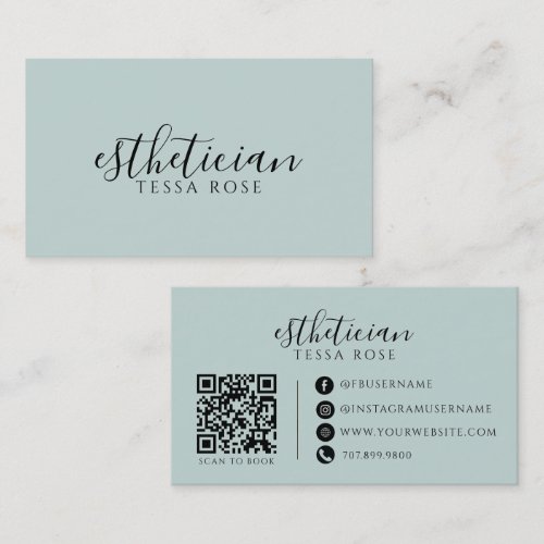 Esthetician QR Code Dusty Blue Green Business Card