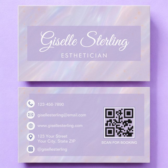 Esthetician QR Code Iridescent Pastel Opal Business Card (Creator Uploaded)