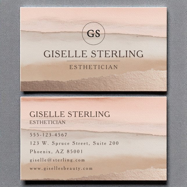 Esthetician Rose Gold Blush Beige Watercolor Business Card (Creator Uploaded)
