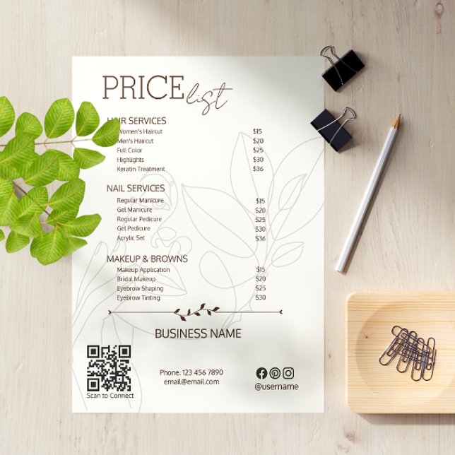 Esthetician Service Price List Bohemian Scan Me Card (esthetician flyers)
