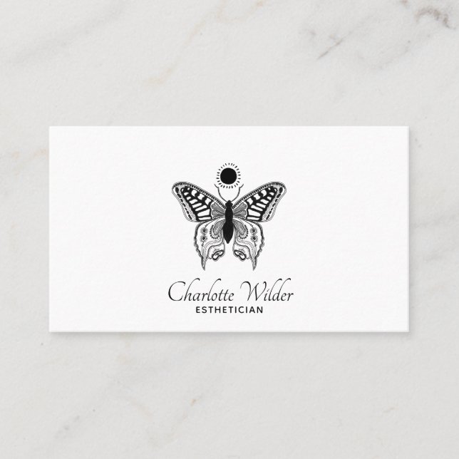 Esthetician Skincare Butterfly Logo Business Card (Front)