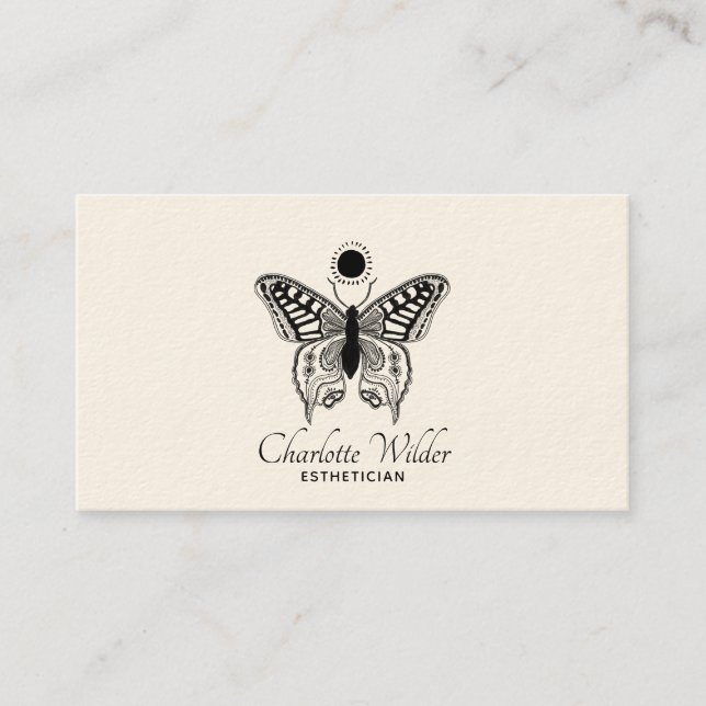 Esthetician Skincare Butterfly Logo Business Card (Front)