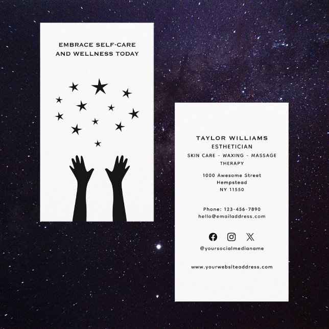 Esthetician Skincare Hands Stars Fun Social Media Business Card (Creator Uploaded)