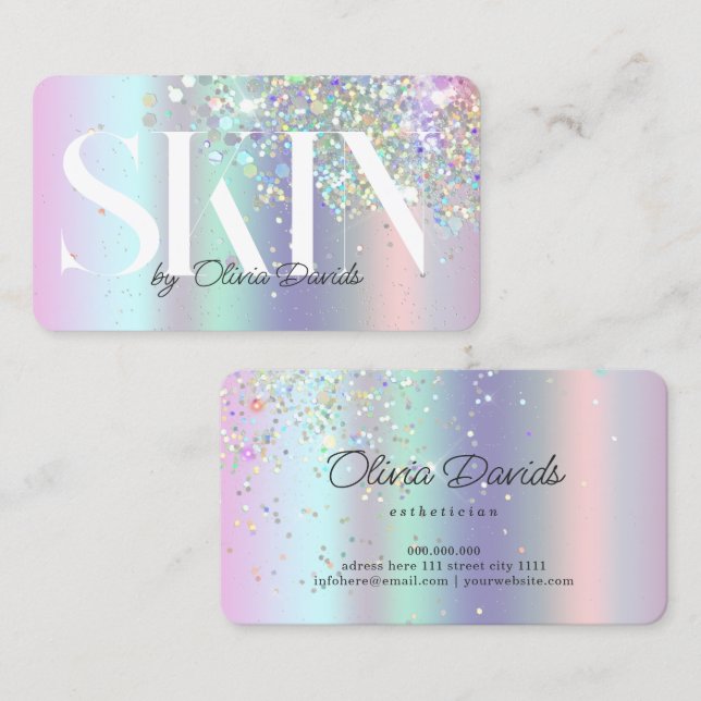 Esthetician Skincare Salon Holographic Glitter Calling Card (Front/Back)