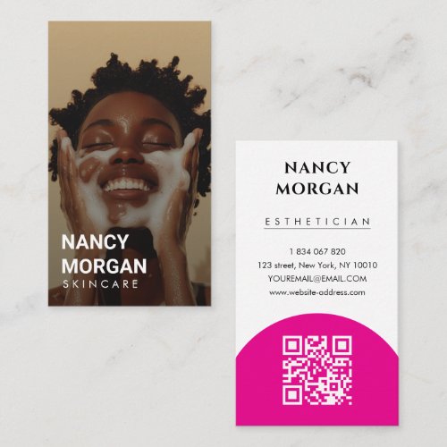 Esthetician Skincare Vertical Full Photo QR Code Business Card