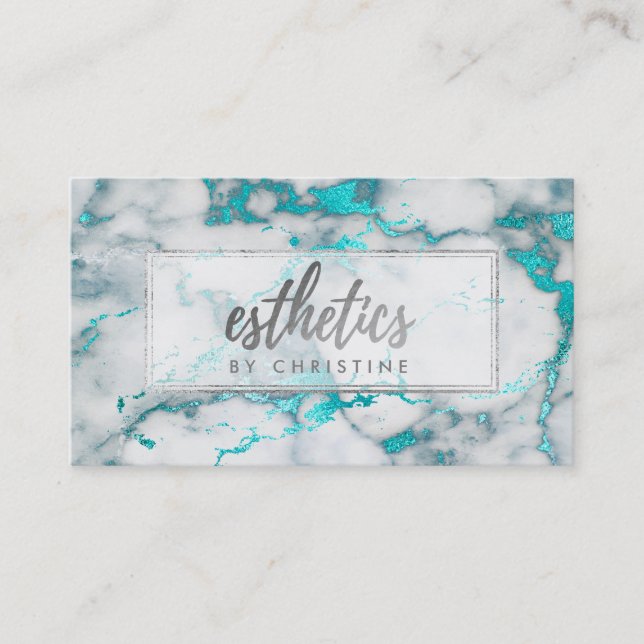 esthetician teal marble appointment card (Front)