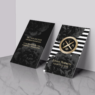 Esthetician Wax Stick & Twezzer Logo Black Floral Business Card