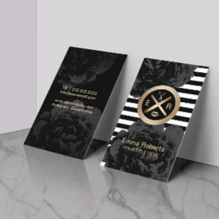 Esthetician Wax Stick & Twezzer Logo Black Floral Business Card