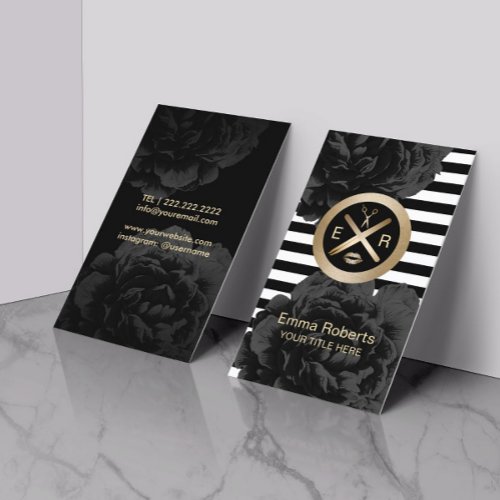 Esthetician Wax Stick  Twezzer Logo Black Floral Business Card