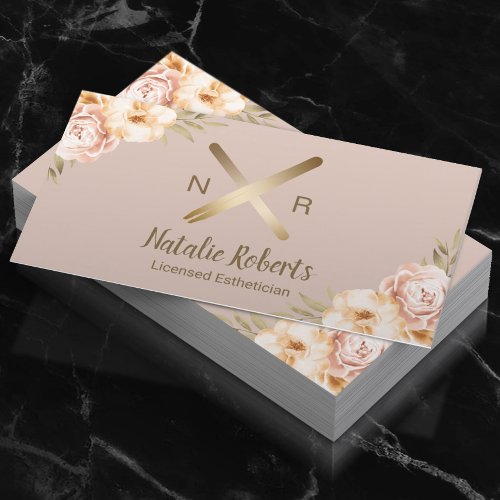 Esthetician Wax Stick Twezzer Vintage Floral Blush Business Card