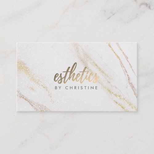 esthetician white marble background appointment card