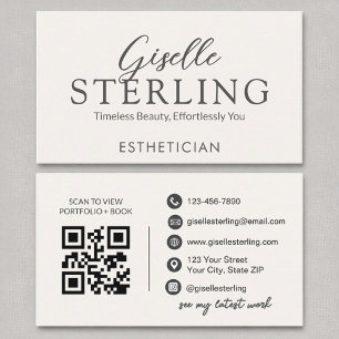 Esthetician White Script Modern QR Code Business Card