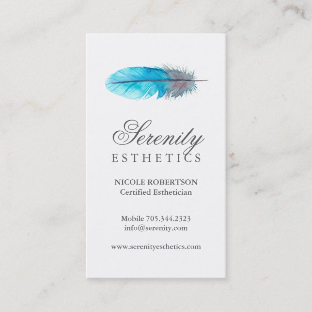 Esthetics Blue Feather Business Card (Front)