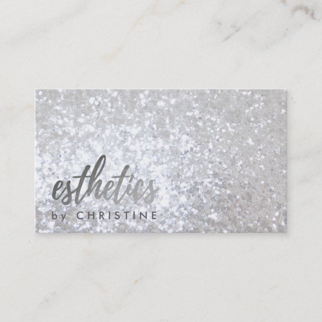 esthetics faux silver glitter appointment card (Front)