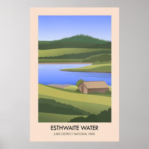 Esthwaite Water Lake District Travel Poster
