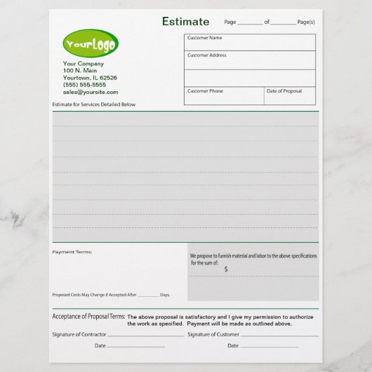 Estimate / Quote / Job Proposal Forms (Front)