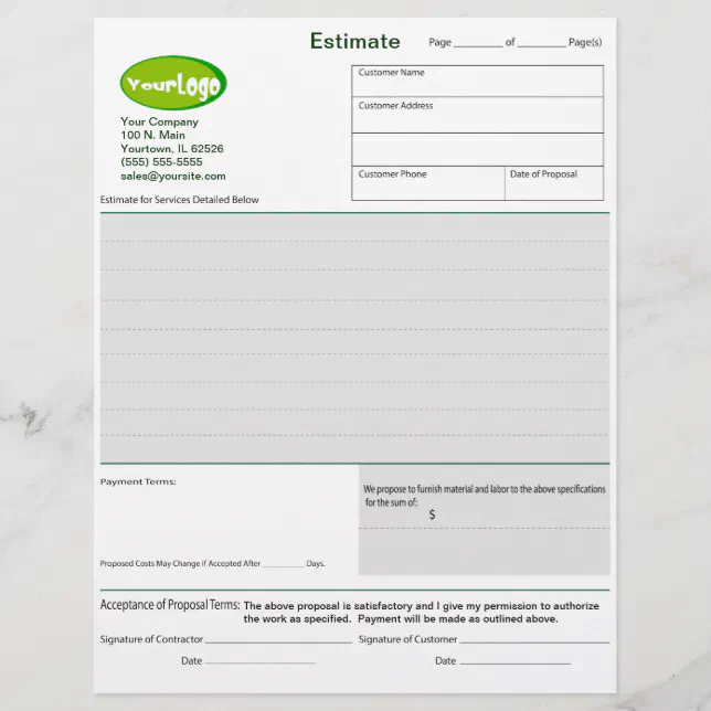 Estimate / Quote / Job Proposal Forms | Zazzle