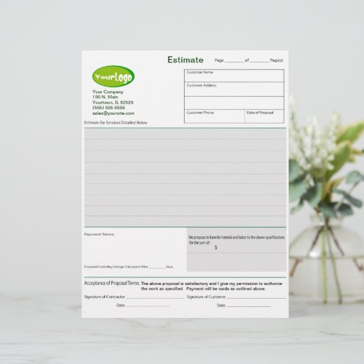 Estimate / Quote / Job Proposal Forms (Standing Front)