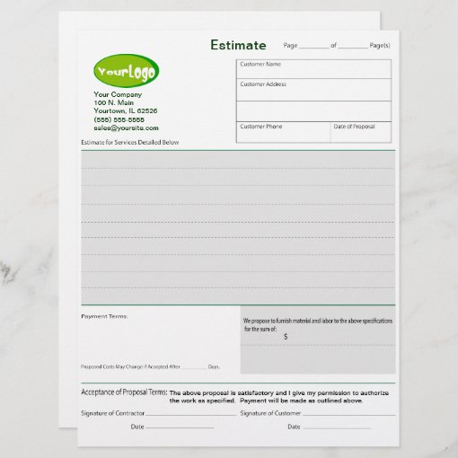 Estimate / Quote / Job Proposal Forms | Zazzle