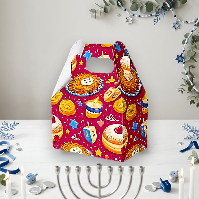 estive Red Illustrated Hanukkah Food Favor Boxes (Creator Uploaded)