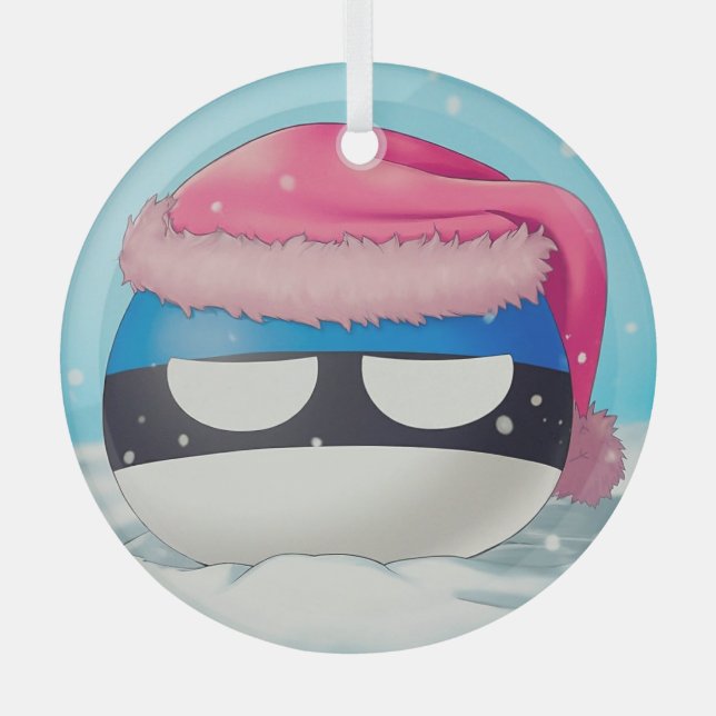Estonia Countryball Christmas Polandballs Glass Ornament (Front)